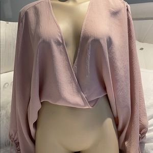 TOPSHOP CROPPED LOW V NECK WRAP BLOUSE SZ SMALL